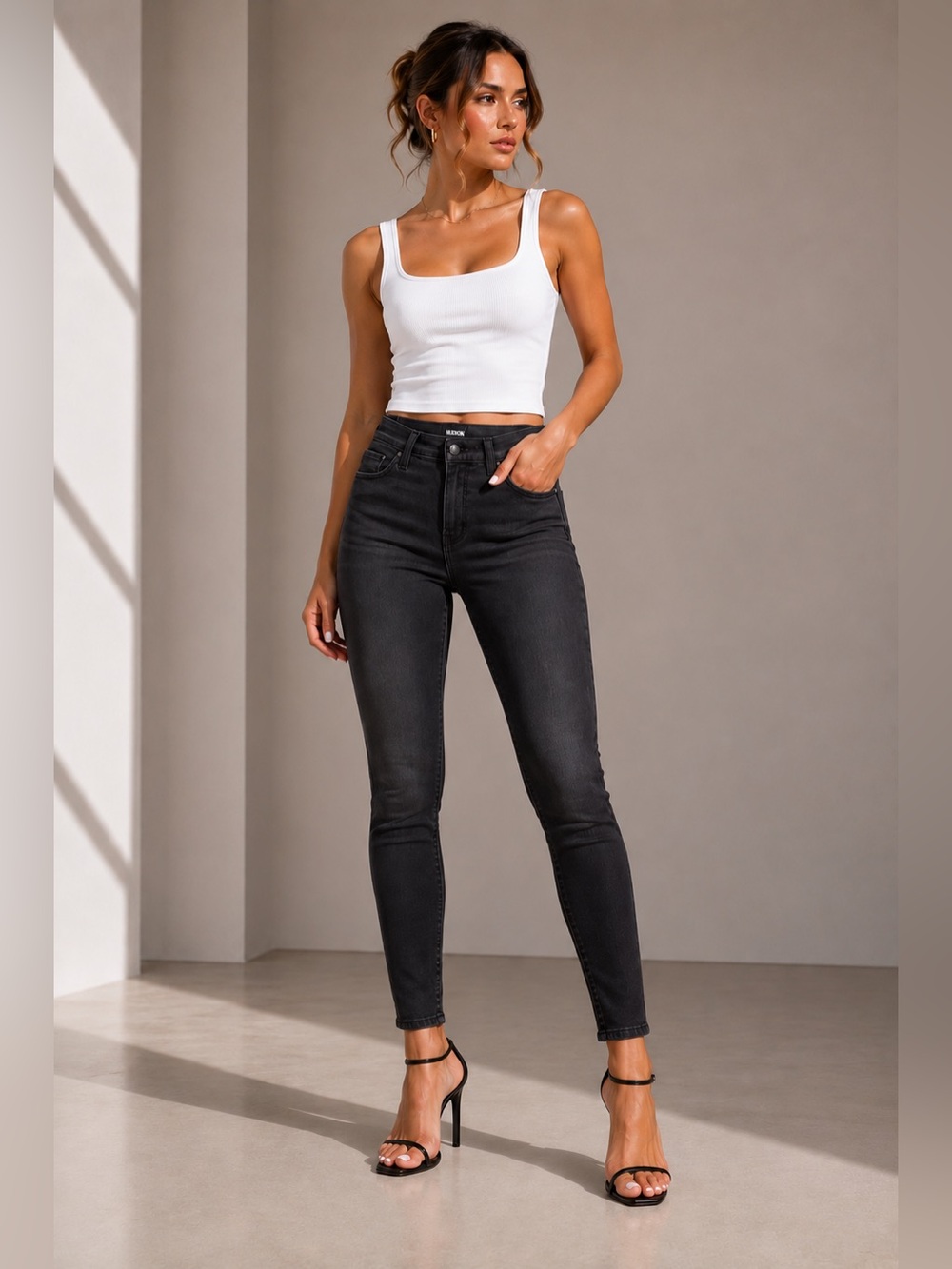 Hudson Natalie Midrise Super Skinny Ankle Jeans | Black Wash | Size 24 | NWT